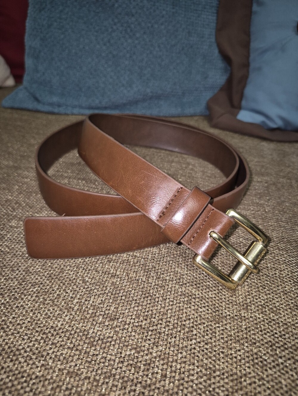 Michael Kors Cognac Brown Faux Leather Belt Gold Buckle Size S